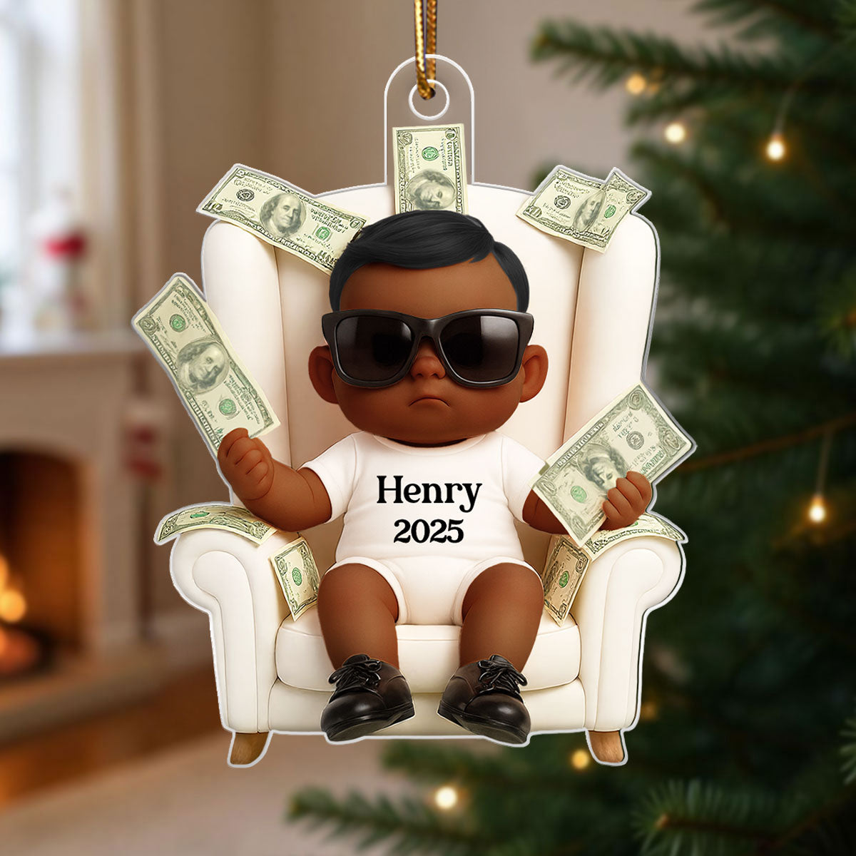 Personalized Funny Kid With Dollar 3D Style Acrylic Ornament, Christmas Gift For Kids, Grandkids