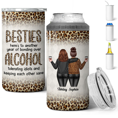 Back View Besties Leopard Another Year Of Bonding Personalized 4 In 1 Can Cooler