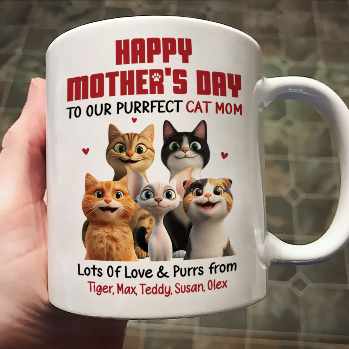 To Our Perfect Cat Mom Adorable Cartoon Cats Personalized Mug, Unique Mother's Day Gifts For Cat Moms