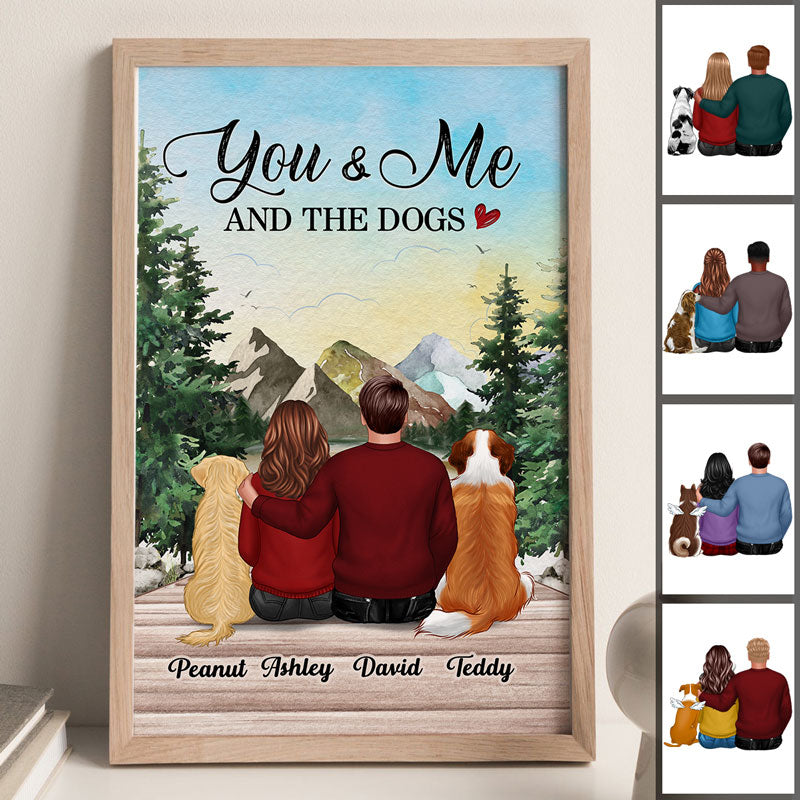 Couple Portrait And Dogs Beautiful Landscape Personalized Poster