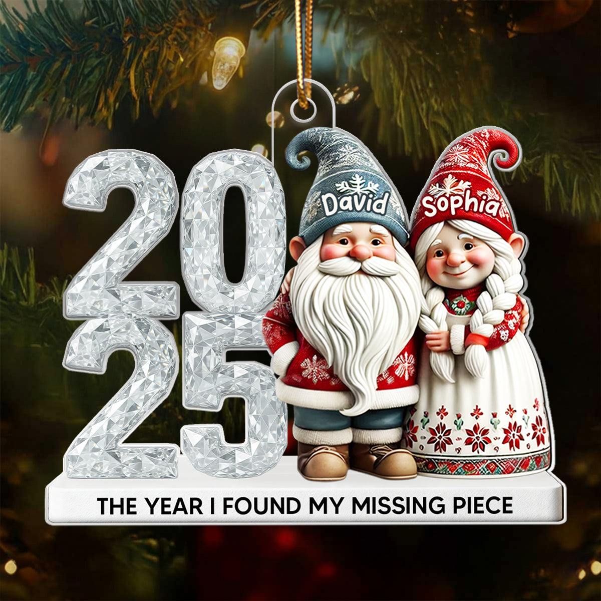 3D Shining Effect Gnome Couple - Personalized Acrylic Ornament - Unique Christmas Gift For Him, For Her, For Couple