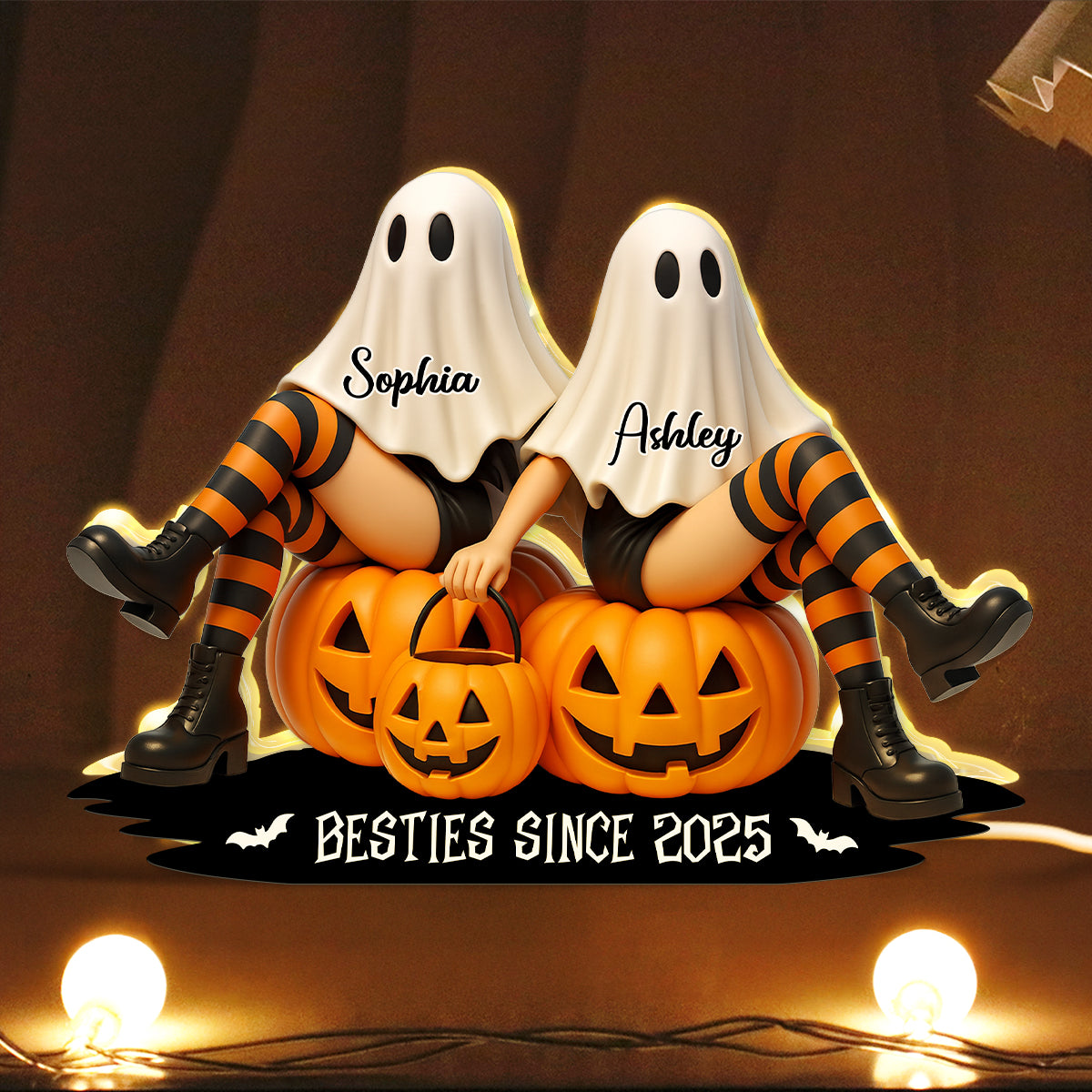 Ghost Besties Sitting Personalized Light Box, Halloween Decor for Besties, Gift for Best Friends