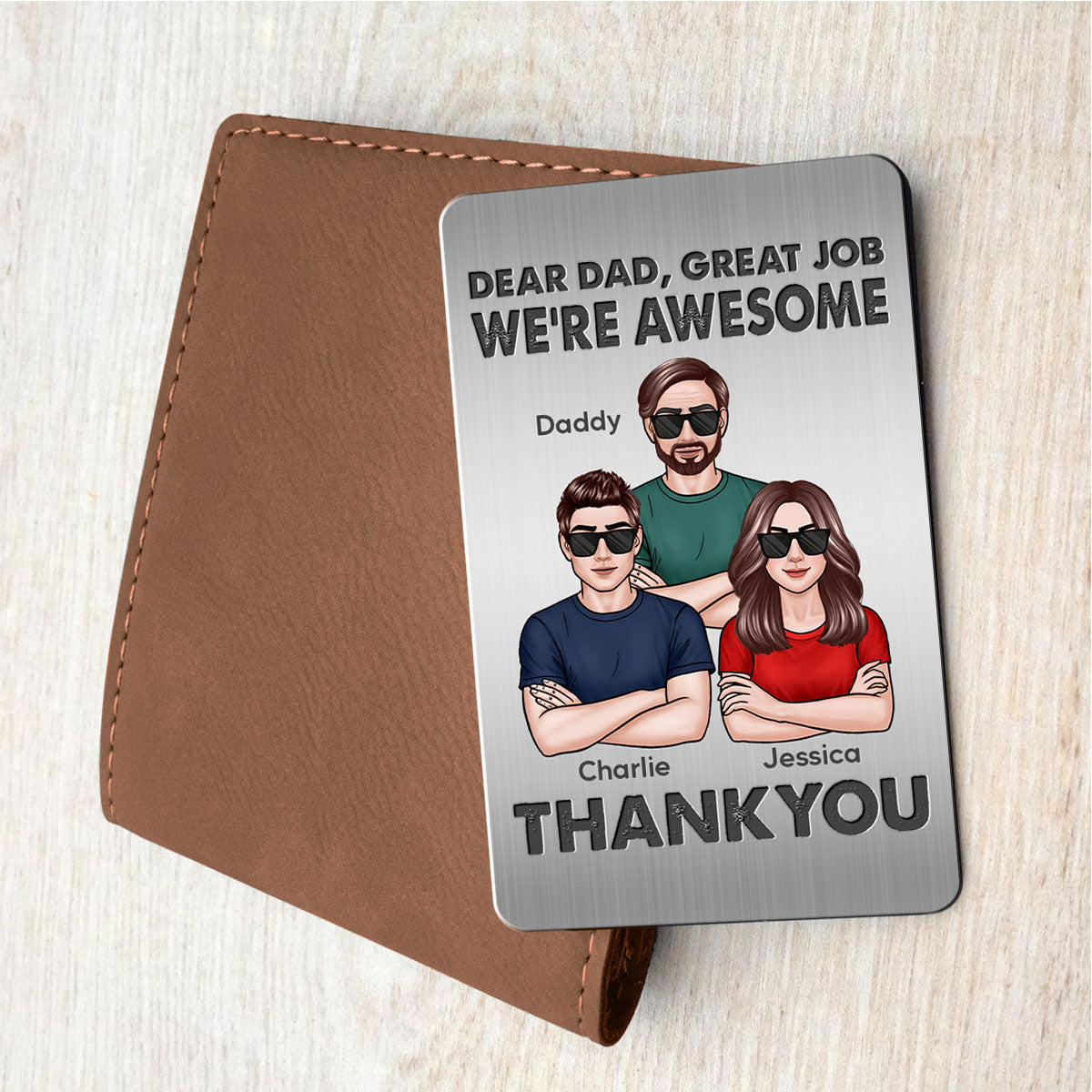 New Man Woman Crossed Arms Dear Dad We‘re Awesome Personalized Metal Wallet Card