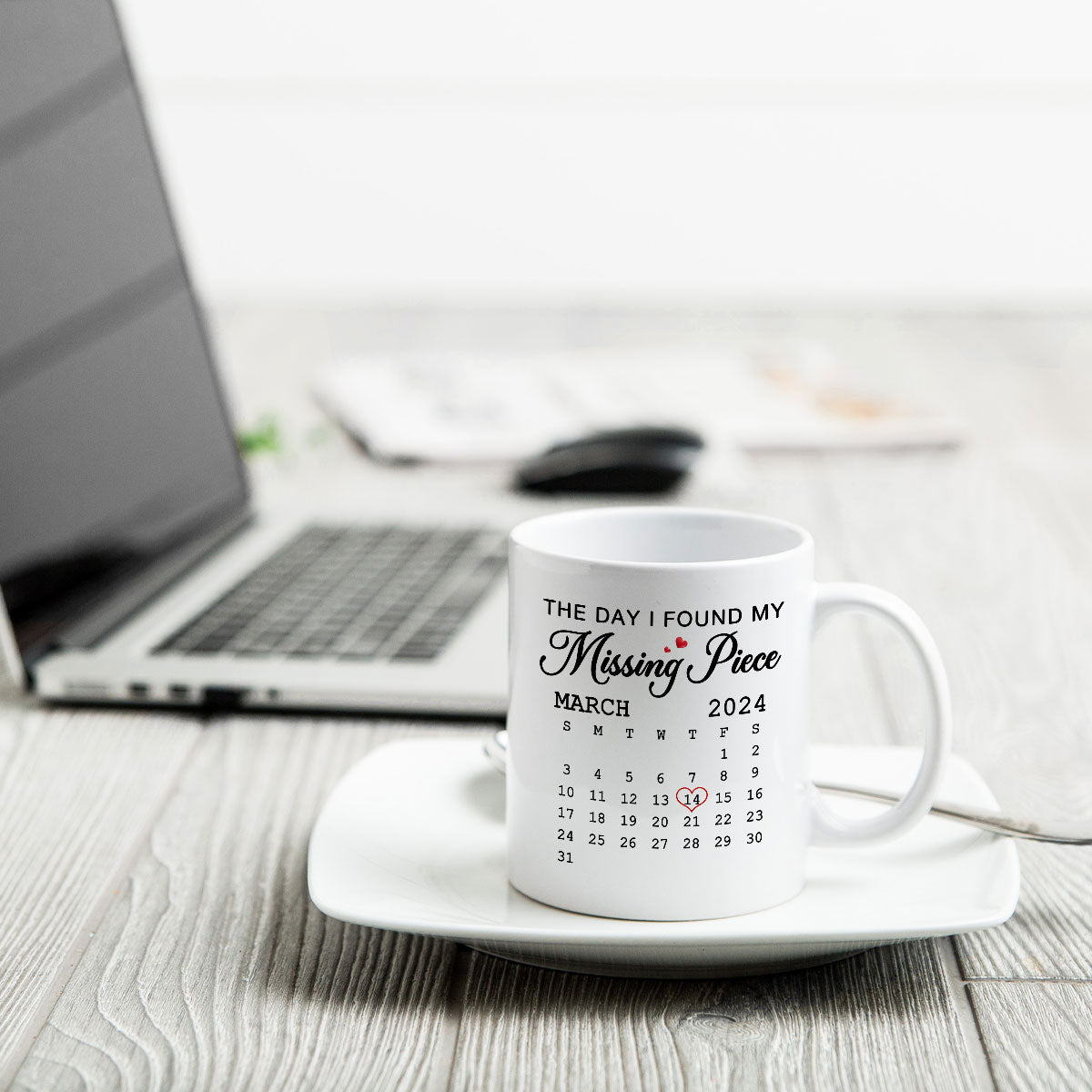 The Day I Found My Missing Piece Calendar Keepsake Personalized Mug,  Gift, Anniversary Gift For Couple