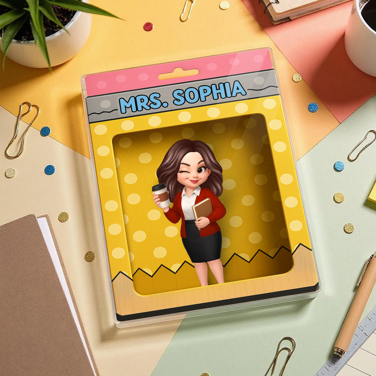 Teacher Inside Pencil Pattern Box 3D Effect Personalized Acrylic Block, Back To School gift for Teachers