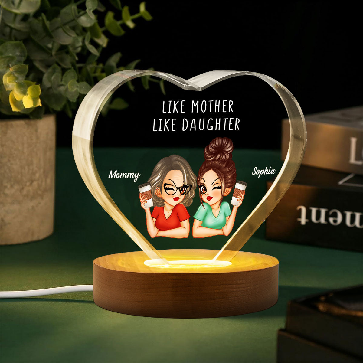 Personalized Premium Crystal Heart LED, Like Mother Like Daughter, Gift For Mom, Free Delivery