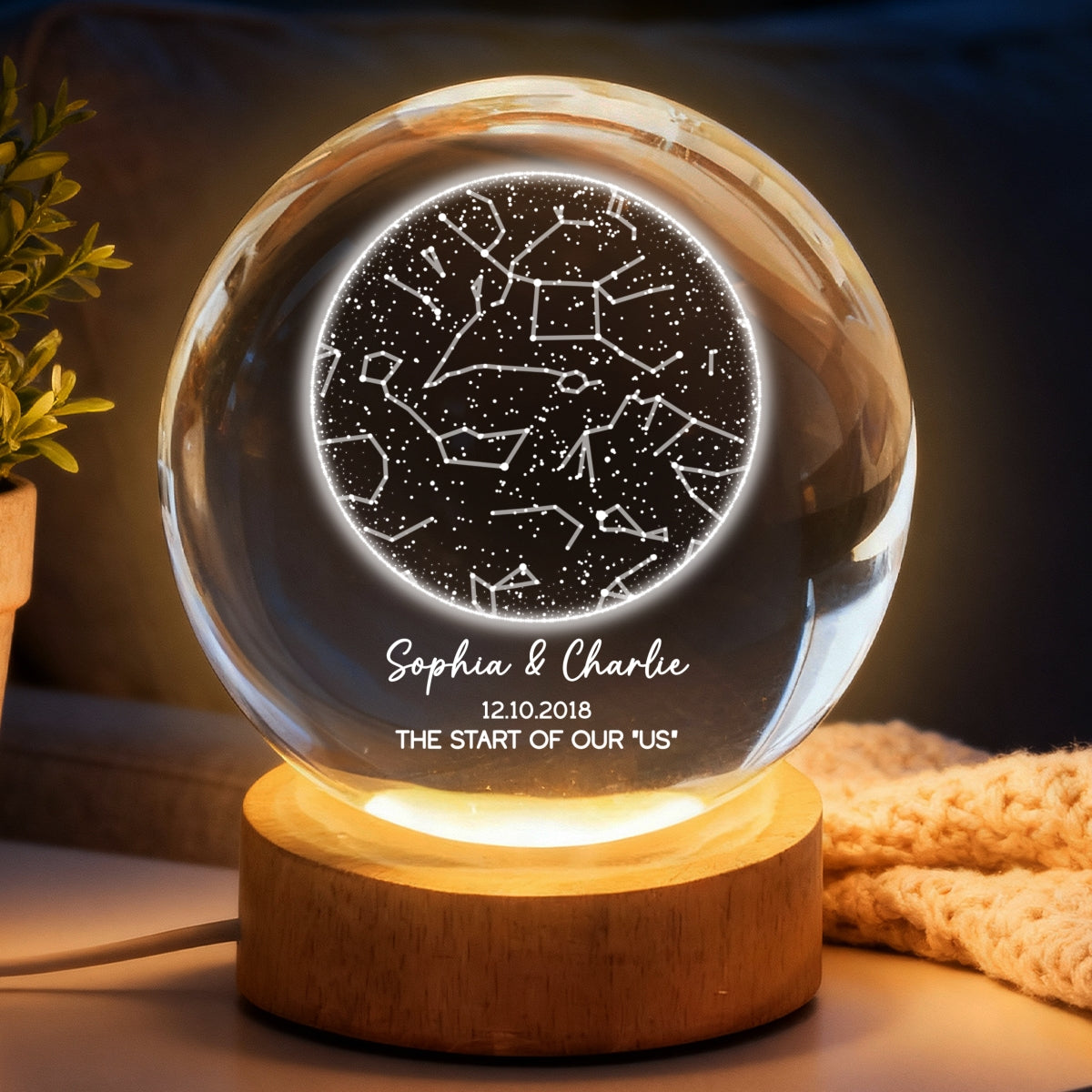 Custom Star Map by Date - Personalized Crystal Ball Night Light - Heartfelt Anniversary Gift, Valentine's Day Gift for Her, for Him