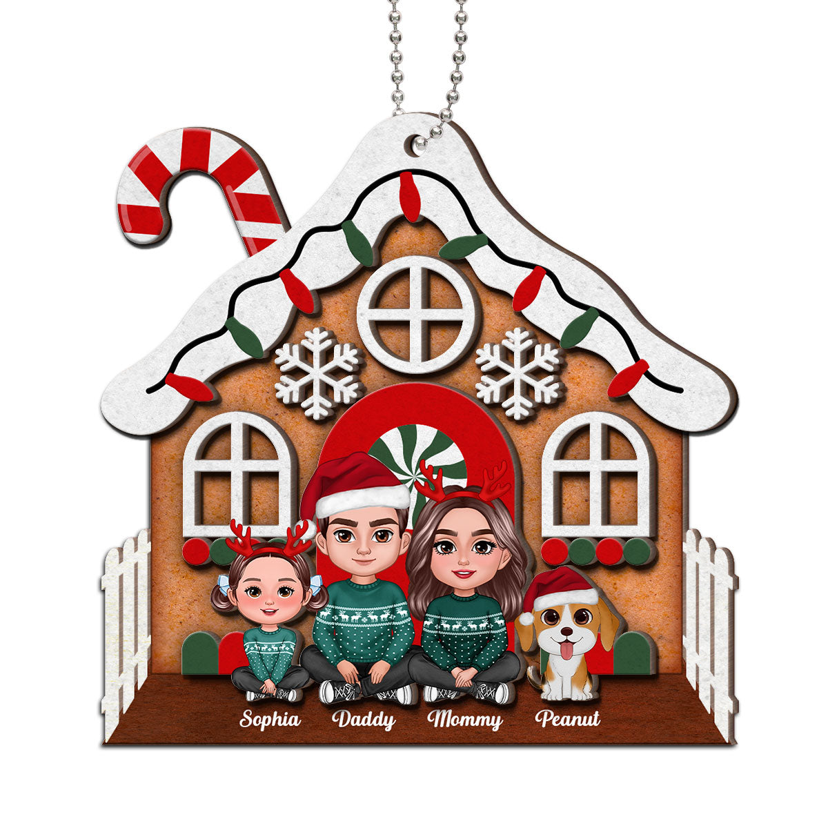 Gingerbread House Family Christmas Decor Personalized 2-Layer Wooden Ornament
