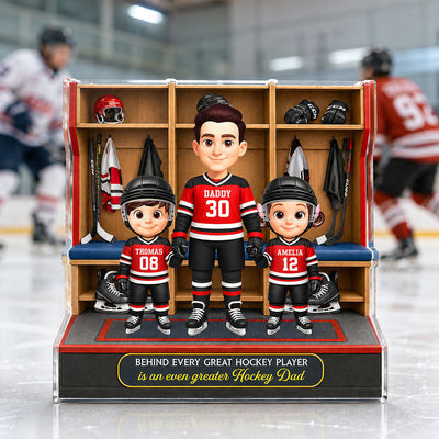 Hockey Dad And Kids Locker Room - Personalized Acrylic Block Plaque - Father's Day Gift For Dad, Husband