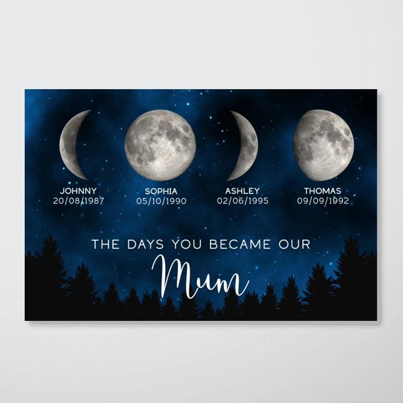 Galaxy Night The Day You Become Mum Grandma Custom Birth Moon Phase - Personalised Poster, Mother's Day Gift For Mum, Grandma