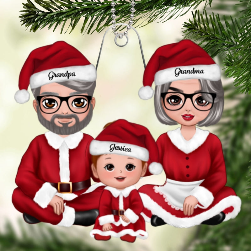 Christmas Doll Grandma Grandpa Claus Baby's First Christmas Acrylic Ornament - Personalized Gift For Grandma, Grandpa
