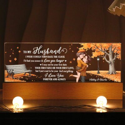 I Wish Could Turn Back The Clock Fall Season Couple Personalized Acrylic LED Night Light, Gift For Him, Gift For Her