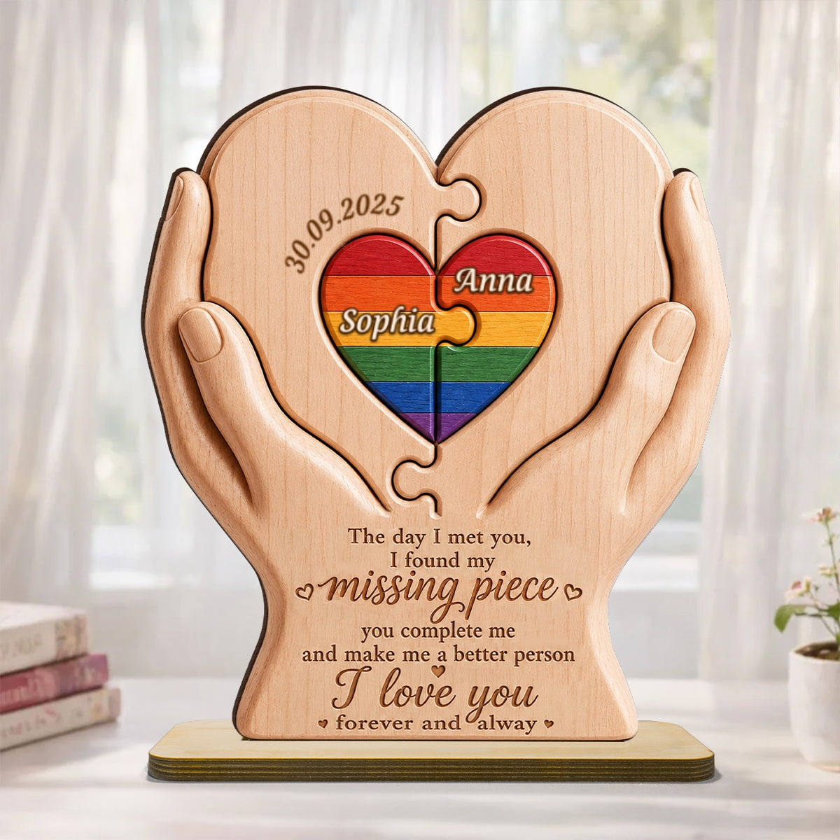 I Found My Missing Piece LGBTQ+ Couple - Personalized 2-Layered Wooden Plaque - Pride Month Decor, Gift for Her, Gift for Him