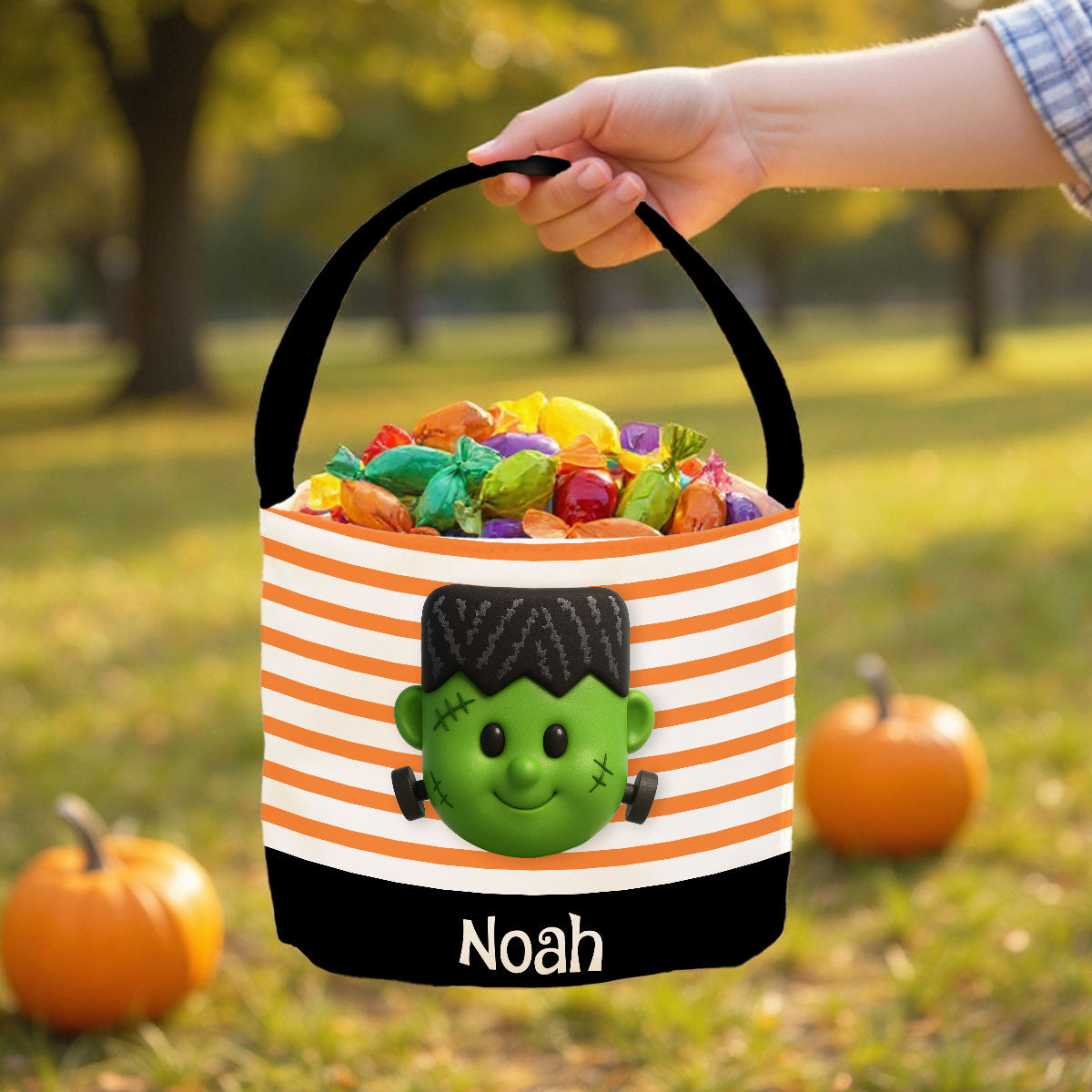 Halloween Cute Characters Personalized Trick or Treat Basket for Kids, Gift for Daughter, Son, Grandkids