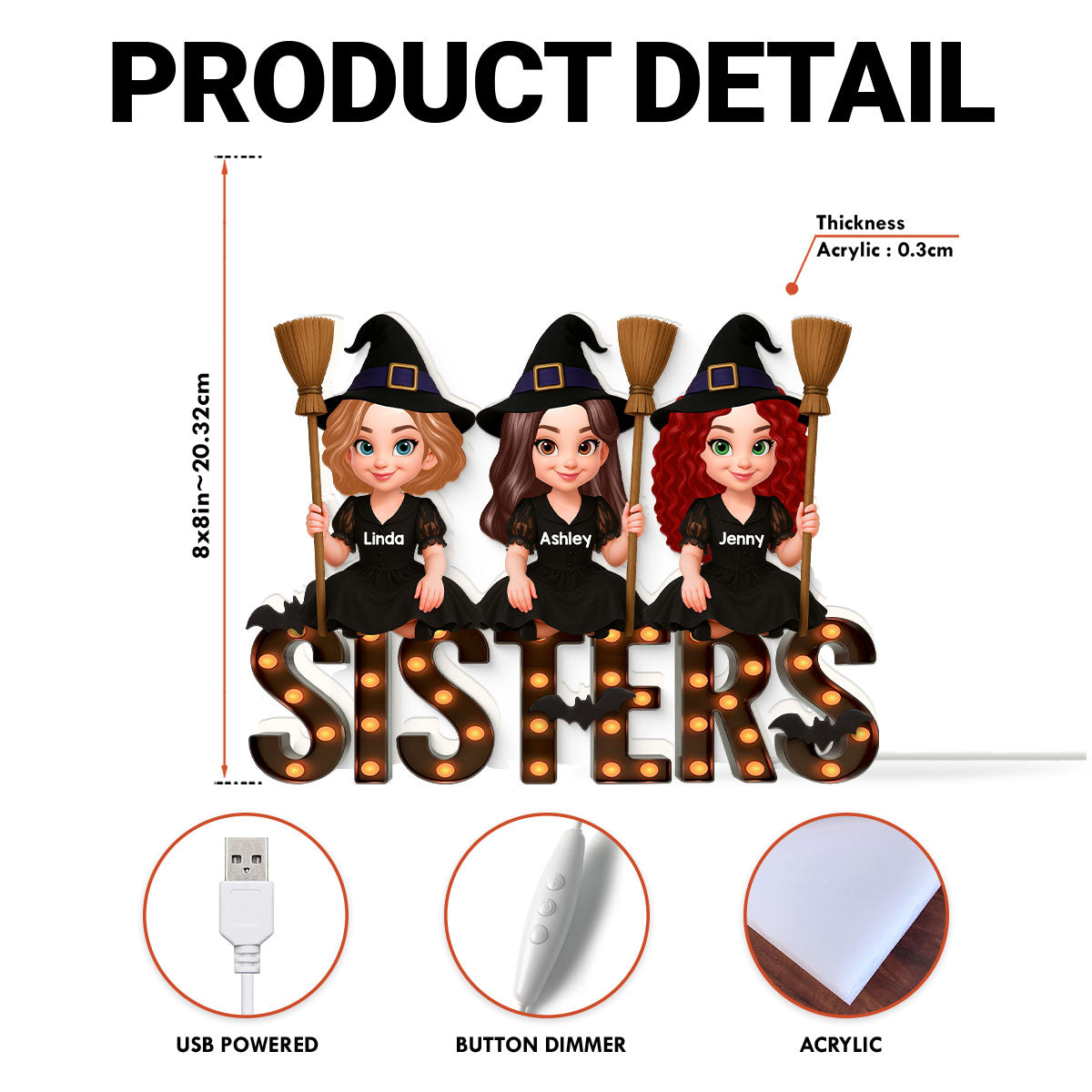 Halloween Besties Sisters Witches Sitting On Marquee Personalized Light Box