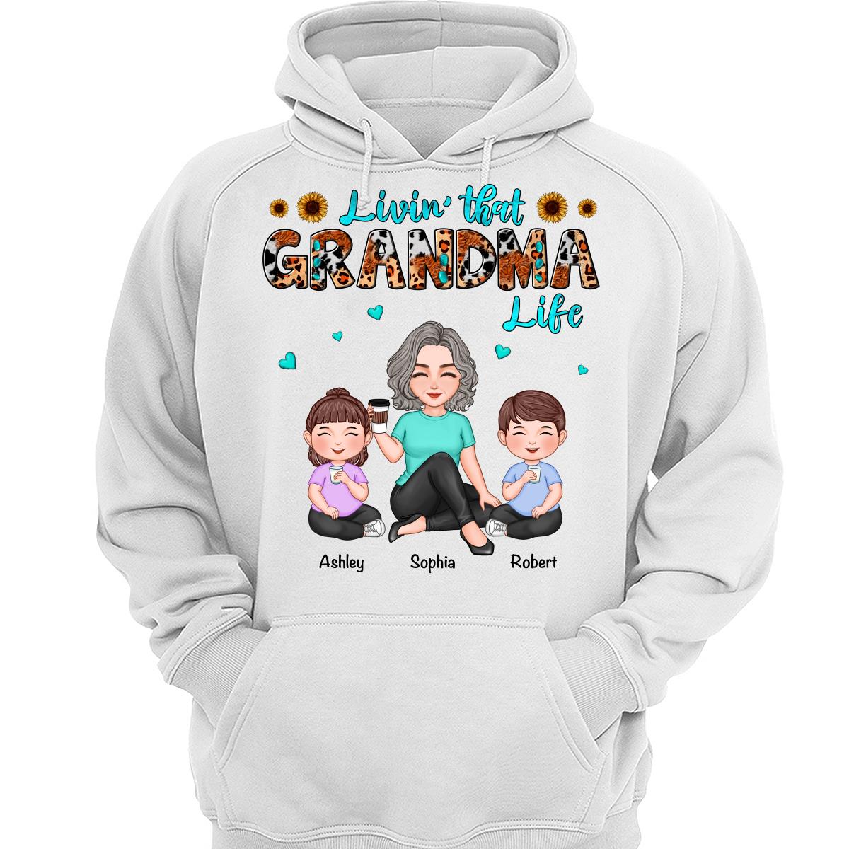 Teal And Leopard Livin‘ That Grandma Mom Life Cute Grandma & Kids Personalized Shirt