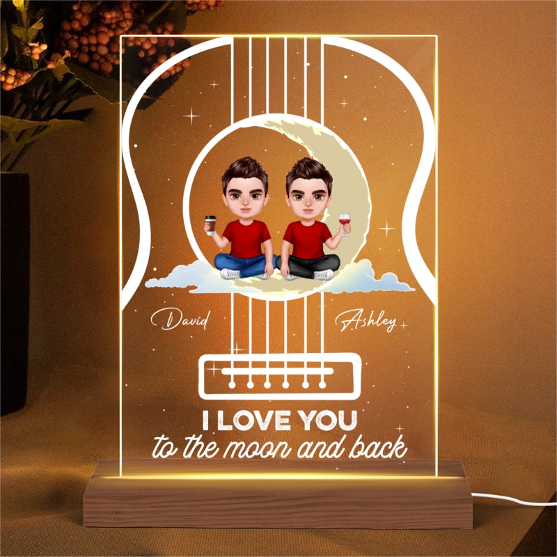 Realistic Couple On Yellow Moon Personalized Acrylic LED Night Light