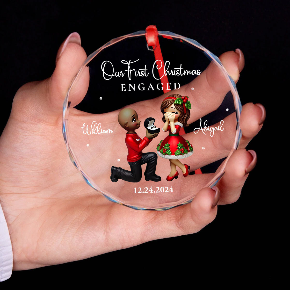 Our First Christmas Engaged Married, Newly Engaged Married Couple Personalized Glass Ornament, Gift for him, gift for her