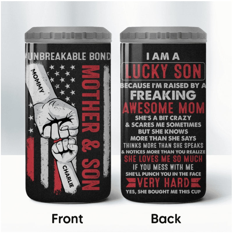 I'm A Lucky Son Of An Awesome Mom, Personalized Can Cooler, Gift For Son From Mom