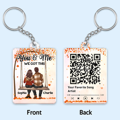 Fall Season Couple Sitting On Swing Back View Favorite Song QR Code Personalized Acrylic Keychain