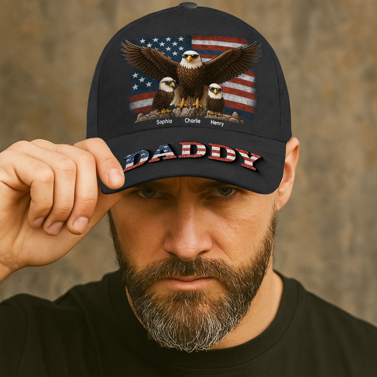 Eagle Dad Grandpa 3D Effect Personalized Classic Cap, Perfect 2025 Father's Day Gift For Dad, Gift for Husband, Gift For Grandpa