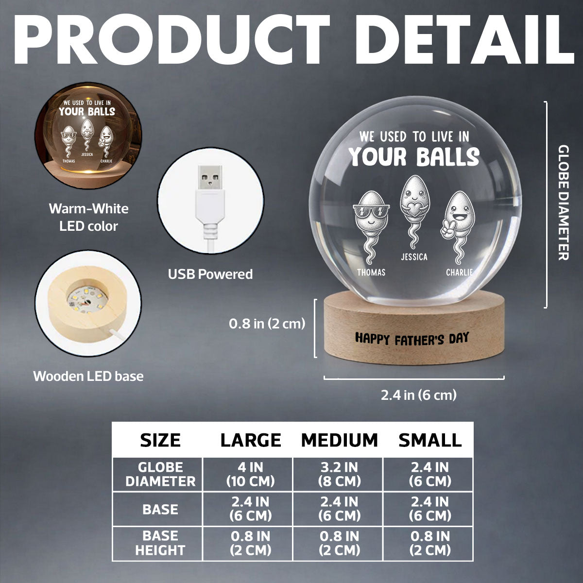 We Used To Live In Your Balls - Personalized Crystal Ball LED Night Light - Funny Father's Day Gift For Dad