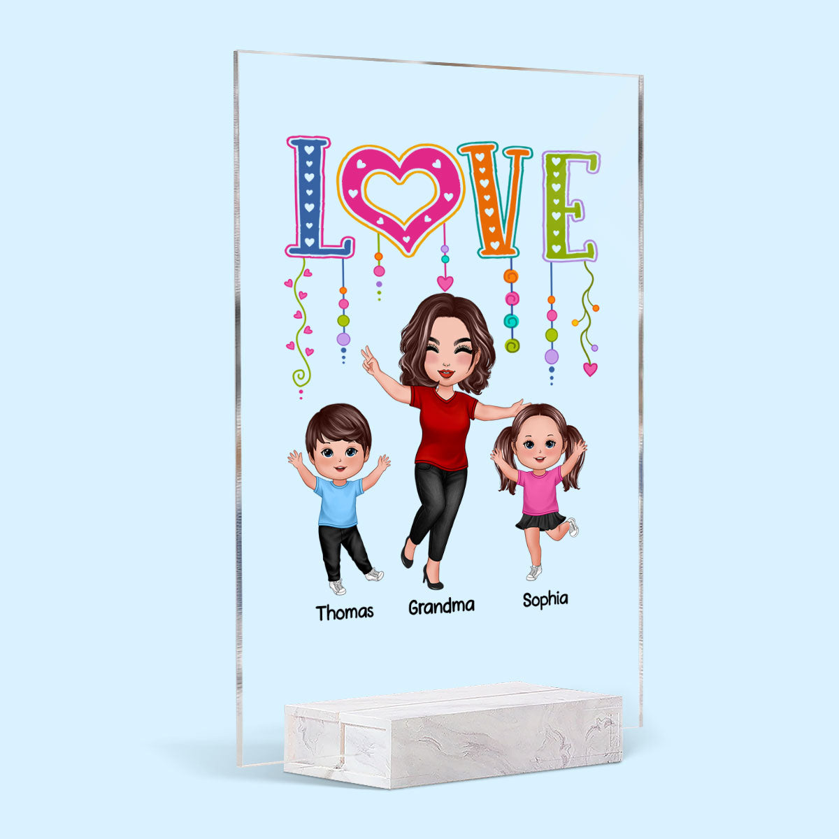LOVE Happy Doll Grandma Mom With Kids Personalized Acrylic Plaque