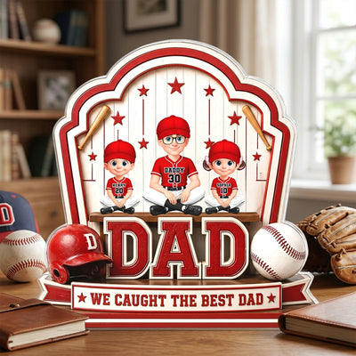 Baseball Best Dad & Kids - Personalized Acrylic Block Plaque - Father's Day Gift For Dad, Husband