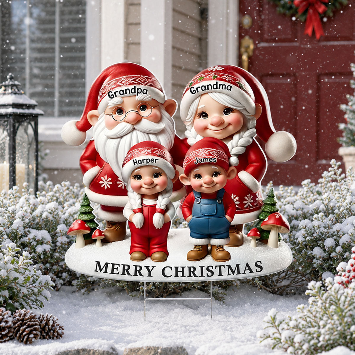 Christmas Gnome Grandpa Grandma Grandparents Grandkids - Personalized Yard Sign - Christmas Decor For Grandparents