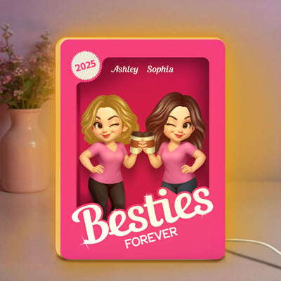 Besties Partners In Crime Pink Action Figure 3D Effect Personalized Light Box
