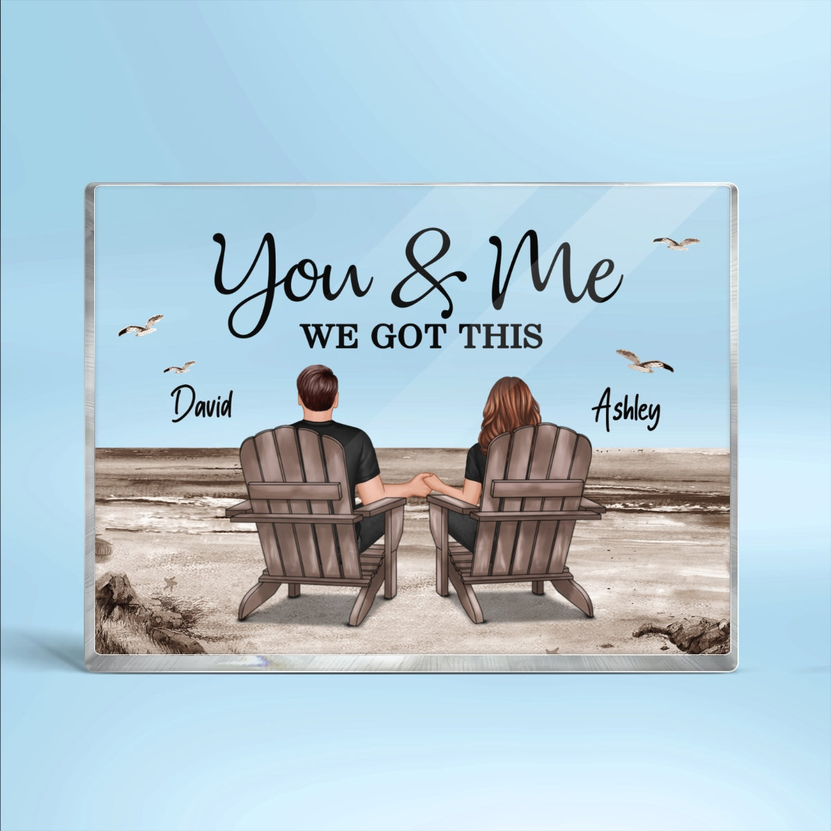 Retro Vintage Back View Couple Sitting Beach Landscape Personalized Rectangle Acrylic Block Plaque