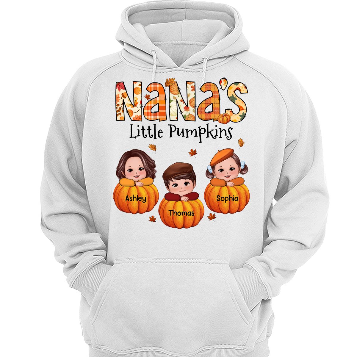 Grandma Little Pumpkins Fall Pattern Kids On Pumpkins Personalized Shirt