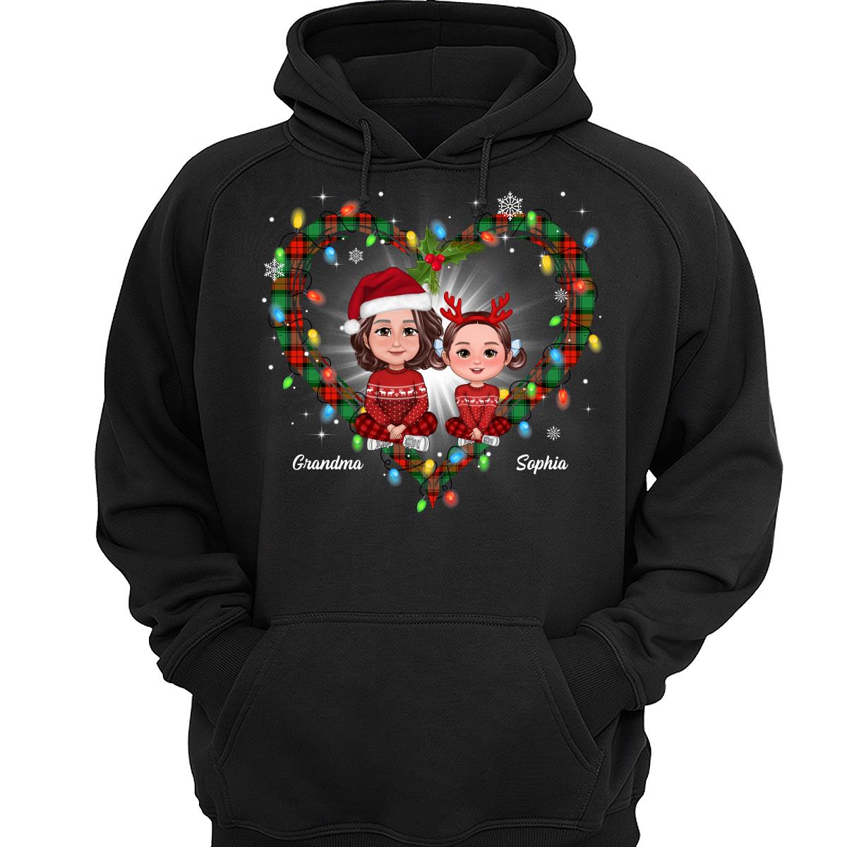 Grandma Grandkids Crossed Legs Heart Christmas Pattern Personalized Shirt