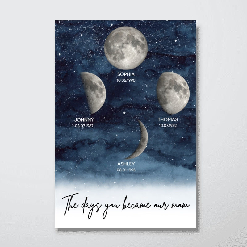 Starry Night Customize Birth Moon Phase The Day You Became Mom Personalized Poster, Heartfelt 2025 Gift