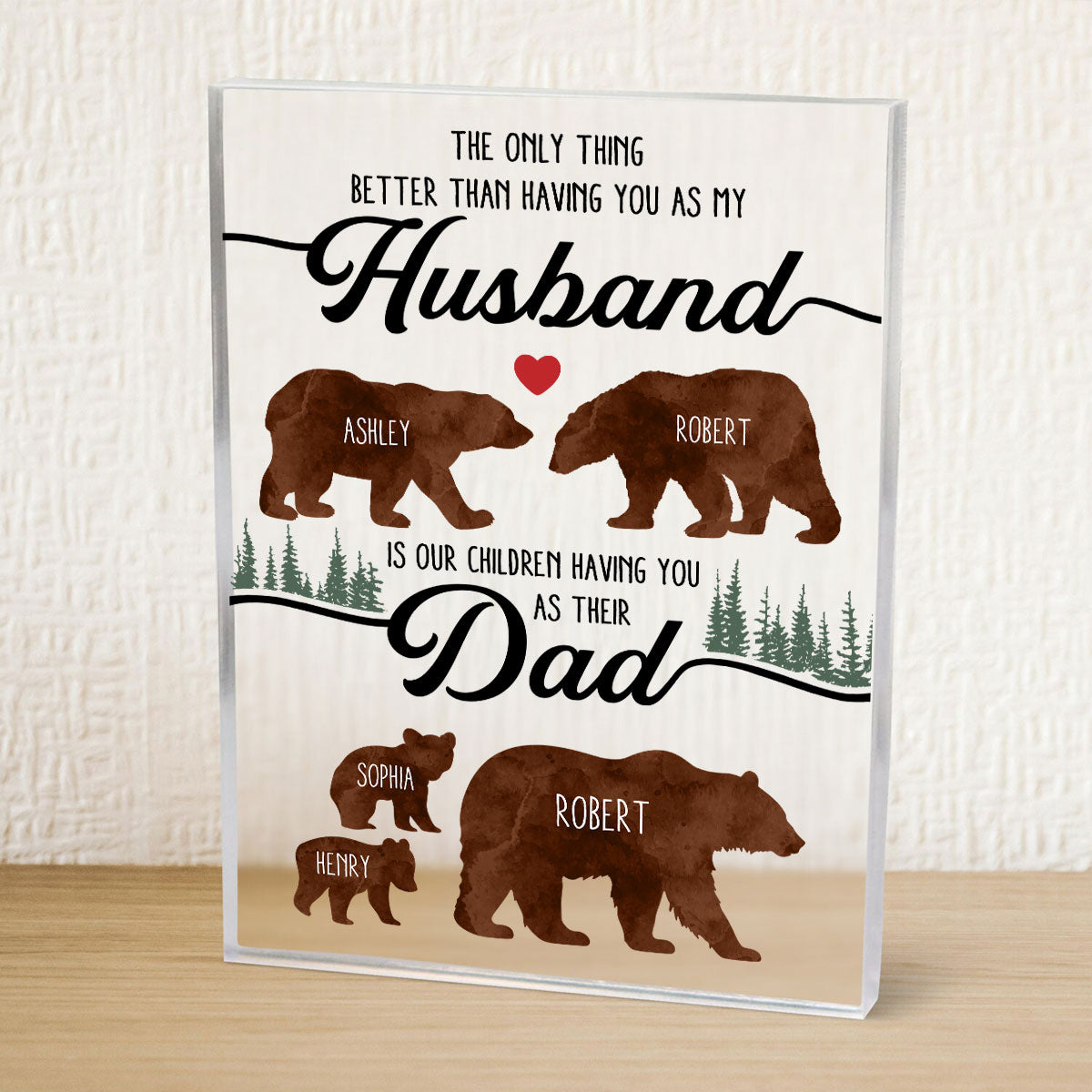 Bear Family Personalized Acrylic Block, Father's Day gift for Husband