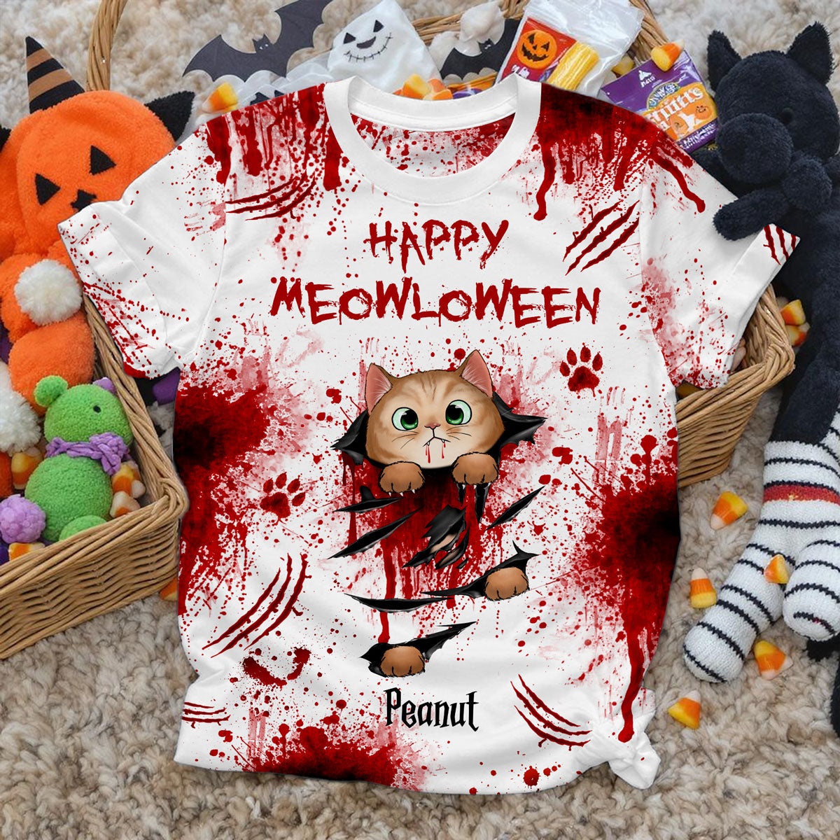 Spooky Cat Tearing Out Halloween Personalized Shirt, Purrfect Costume for Cat Lover