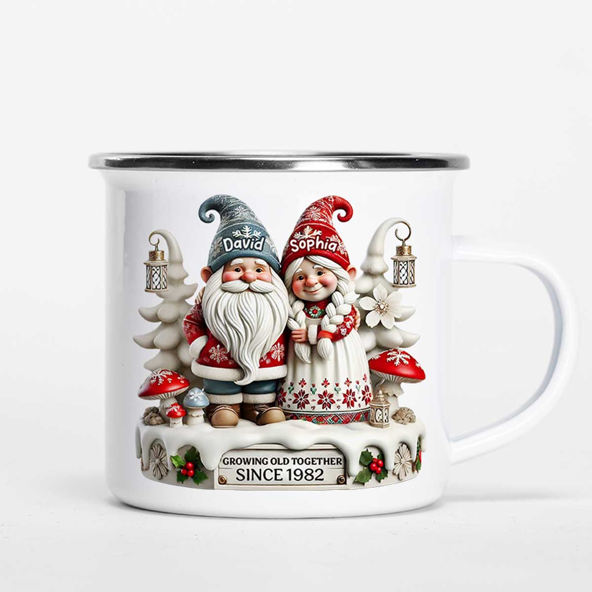 3D Effect Gnome Couple Together Christmas Personalized Campfire Mug, Heartfelt Gift For Couple, For Him, For Her, Husband, Wife