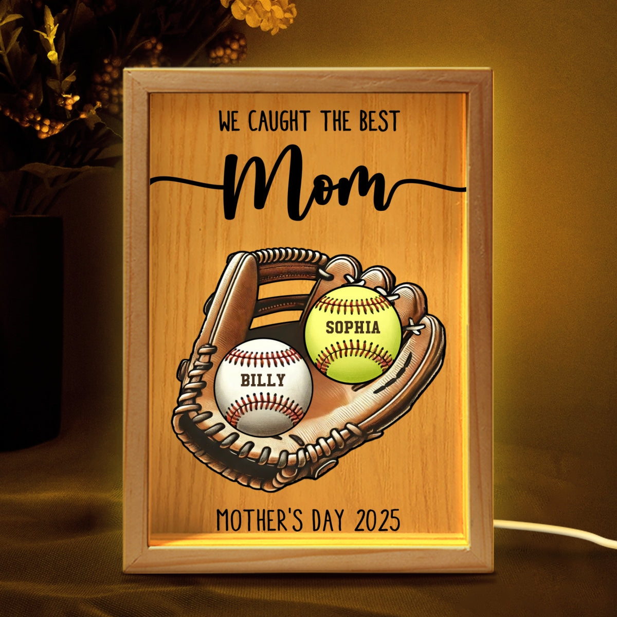 We Caught The Best Mom Baseball, Softball Personalized Frame Light Box, Custom Kid's Name, Mother's Day, Gift For Wife, Gift For Mom