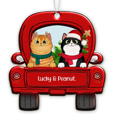 Fluffy Cat On Truck Personalized Wooden Ornament