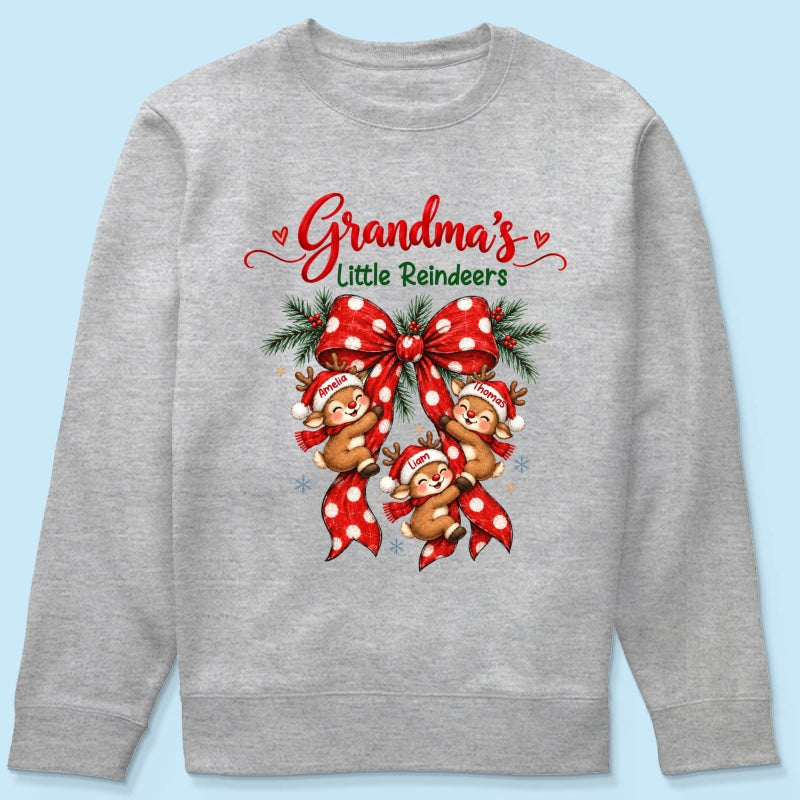 Grandma's Reindeer Christmas Bow - Personalized Shirt - Christmas Gift for Grandma, Trendy Cozy Sweatshirt for Grandma
