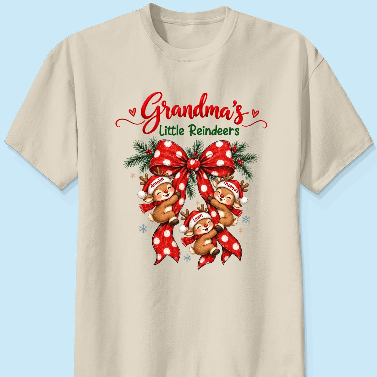Grandma's Reindeer Christmas Bow - Personalized Shirt - Christmas Gift for Grandma, Trendy Cozy Sweatshirt for Grandma