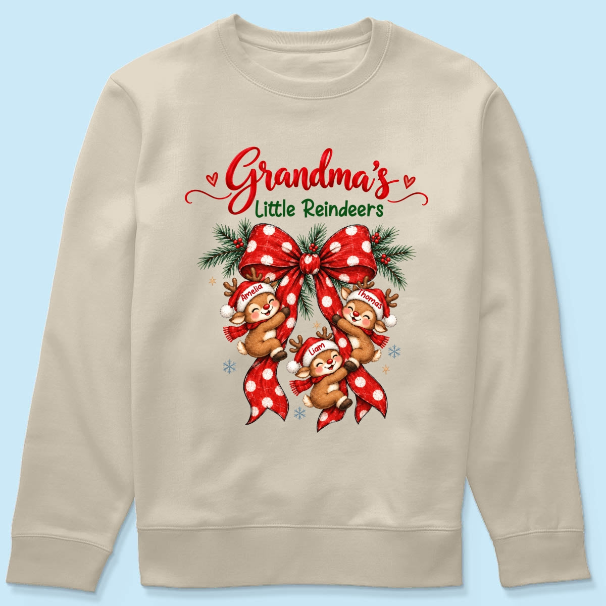 Grandma's Reindeer Christmas Bow - Personalized Shirt - Christmas Gift for Grandma, Trendy Cozy Sweatshirt for Grandma
