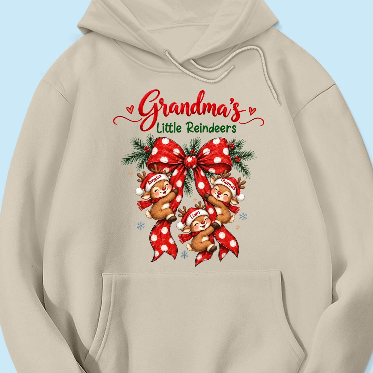 Grandma's Reindeer Christmas Bow - Personalized Shirt - Christmas Gift for Grandma, Trendy Cozy Sweatshirt for Grandma