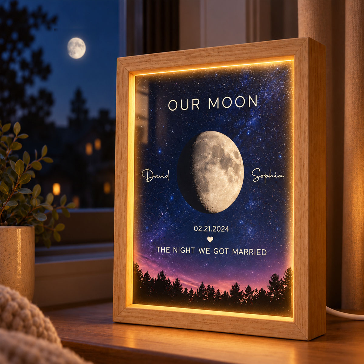Custom Moon Phase by Date - Personalized Mirror Light Box - Heartfelt Christmas Gift for Her, for Him, Anniversary Gift for Couple