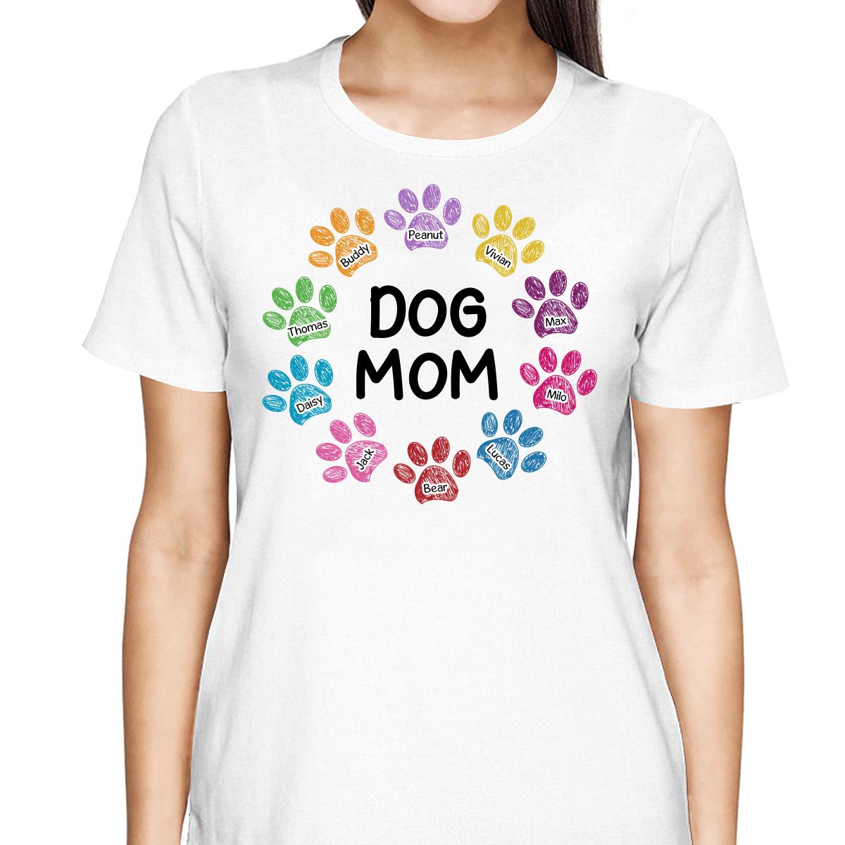 Colorful Sketch Paws Dog Mom Personalized Shirt