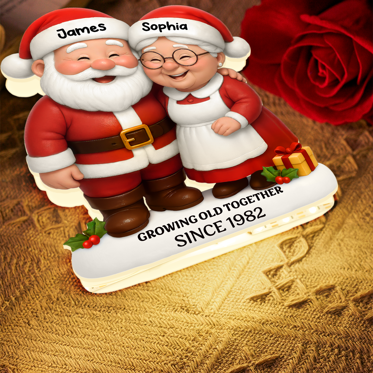 Christmas Santa Couple Growing Old Together - Personalized Light Box - Gift For Couple