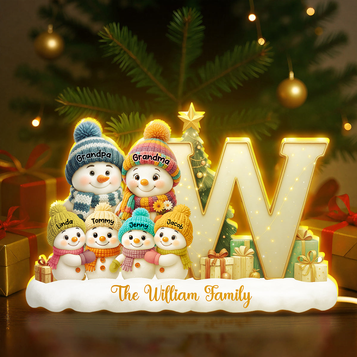 Family Name Initial Monogram Snowman - Personalized Light Box - Festive Christmas Decor, Thoughtful Gift for Loved Ones