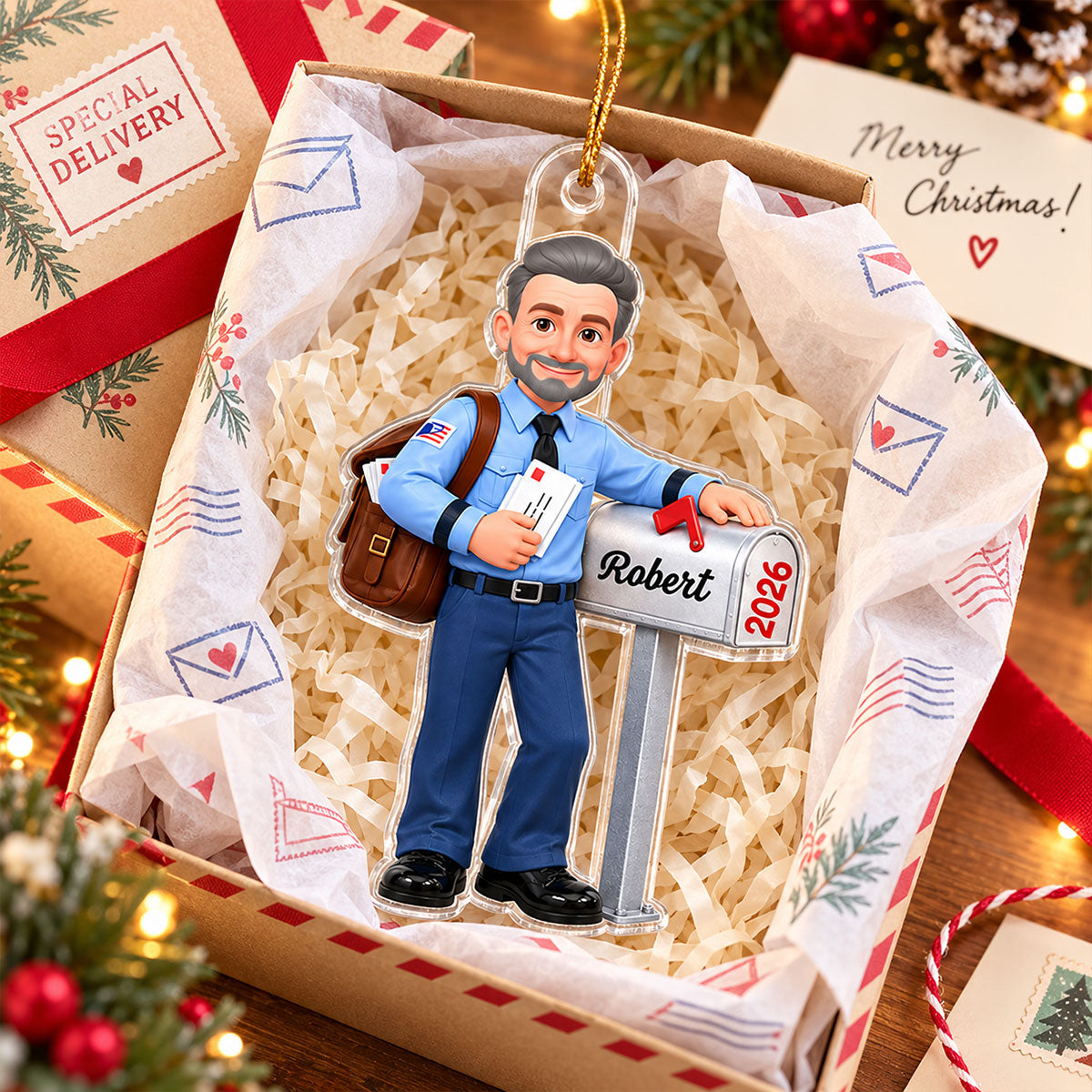 Mail Carrier Custom Name & Year - Personalized Acrylic Ornament - Mailman Gift, Christmas Gift for Mail Carrier, Postman & Retired Postal Worker.