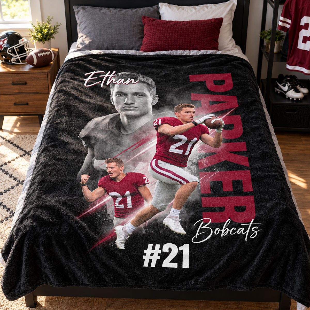 Custom Player Sport - Personalized Fleece Blanket - Football Baseball Basketball Gift for Son, Grandson