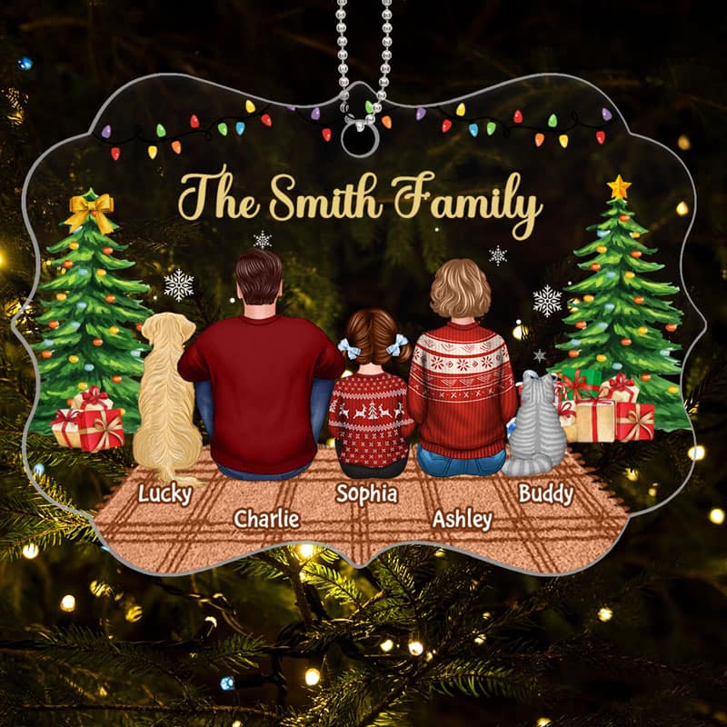Family Dad Mom Kids Dogs Cats In House Christmas Personalized Acrylic Ornament